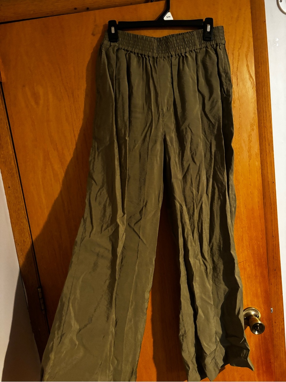 Women Olive Green Elastic-Waist Pants